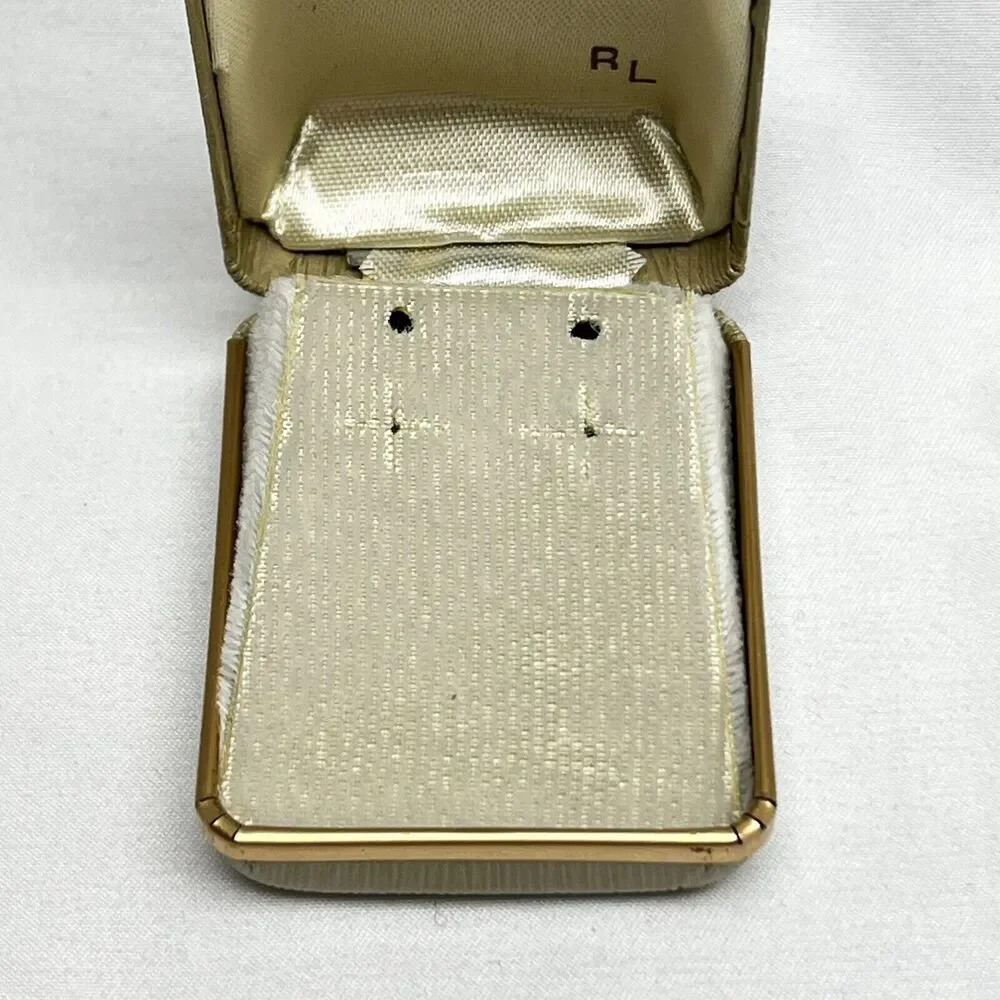 Vintage Jewelry Box For Earrings Branded 14KT. Gold RL Nostalgic Unique Gift Box